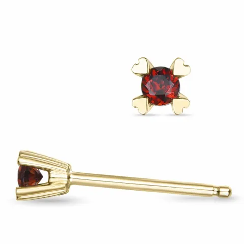 2 x 0,06 ct granaat solitaire oorbel in 14 karaat goud met granaat