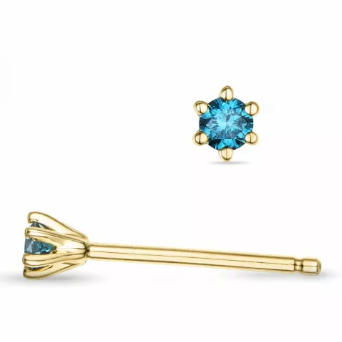 2 x 0,05 ct blauwe behandelde natuurlijke diamant solitaire oorbel in 14 karaat goud met blaume diamant 