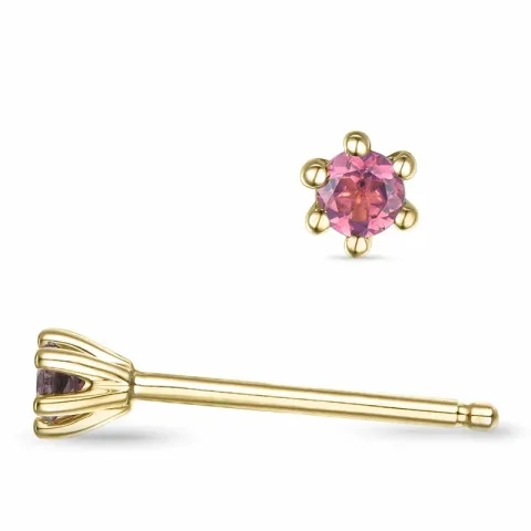 2 x 0,05 ct pink toermalijn solitaire oorbel in 14 karaat goud met toermalijn