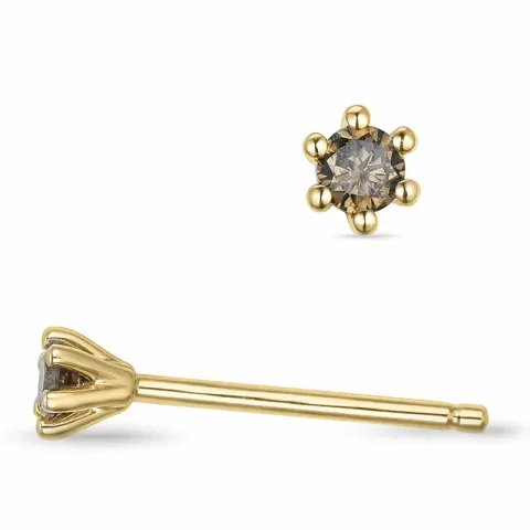2 x 0,05 ct donkerbruin diamant solitaire oorbel in 14 karaat goud met donkerbruin diamant