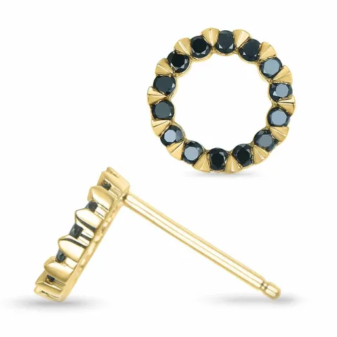 rond zwart diamant oorsteker in 14 karaat goud met zwart diamant