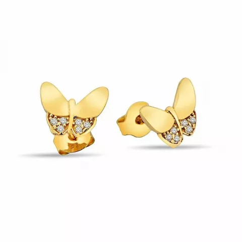 vlinder oorsteker in 9 karaat goud met 