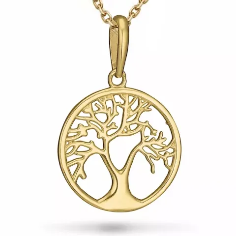 12 mm boom van het leven ketting in verguld sterlingzilver met hanger in 9 karaat goud