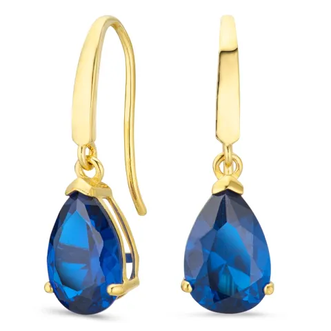 druppelvormige oorbellen in 14 karaat goud met saffier en zirkoon - Gold Collection