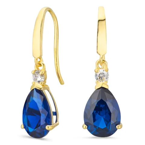 druppelvormige oorbellen in 14 karaat goud met saffier en zirkoon - Gold Collection