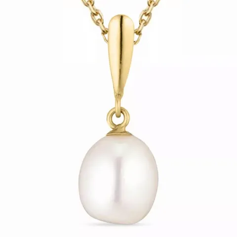 parel ketting in verguld sterlingzilver met hanger in 14 karaat goud