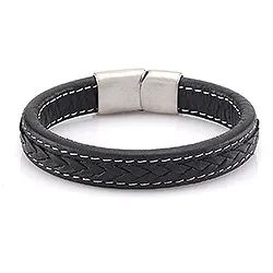Heren armband in zwart leer met staal slot x 12,0 mm