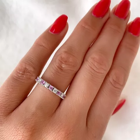 pink saffier diamant ring in 14 karaat witgoud 0,24 ct 0,45 ct