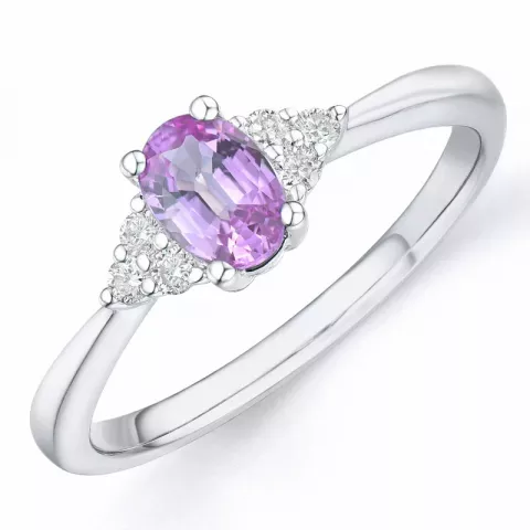 pink saffier diamant ring in 14 karaat witgoud 0,65 ct 0,102 ct
