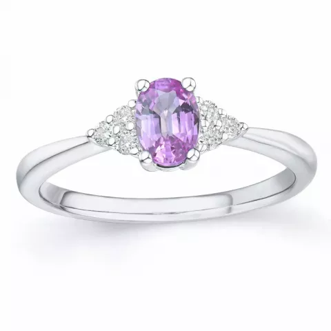 pink saffier diamant ring in 14 karaat witgoud 0,65 ct 0,102 ct