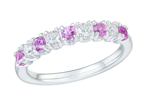 pink saffier diamant ring in 14 karaat witgoud 0,24 ct 0,45 ct