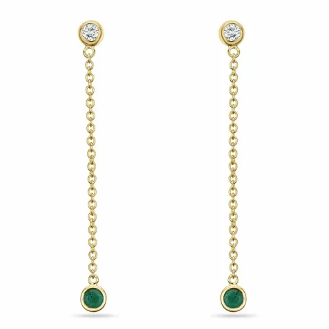 lange smaragd briljant oorbellen in 14 karaat goud met diamant en smaragd