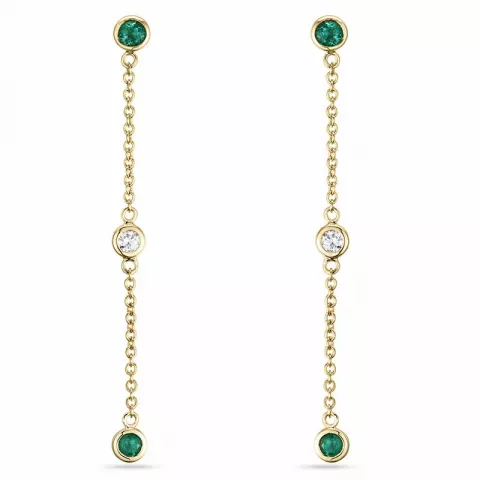 lange smaragd briljant oorbellen in 14 karaat goud met diamant en smaragd 