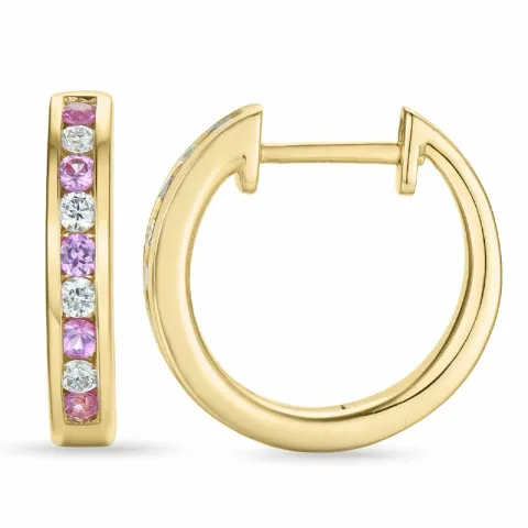16 mm pink saffier creool in 14 karaat goud met diamant en pink saffier