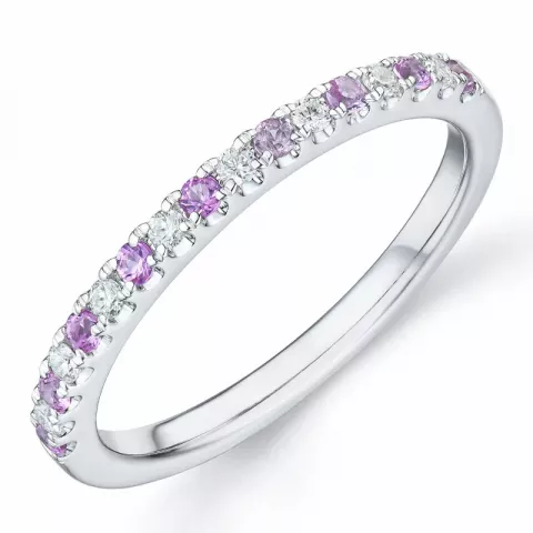 pink saffier diamant ring in 14 karaat witgoud 0,104 ct 0,198 ct