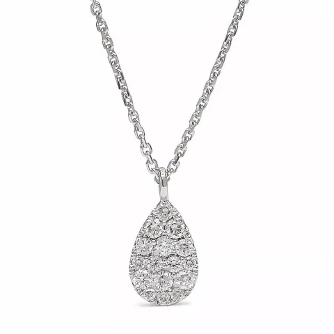 Druppelvormig hanger met ketting in 14 caraat witgoud 0,13 ct