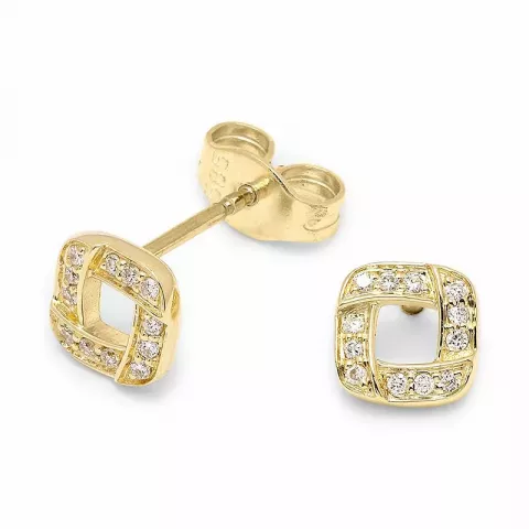 vierkant diamant oorbellen in 14 karaat goud met diamant 
