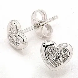Hart diamant oorbellen in 14 karaat witgoud met diamanten
