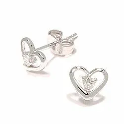 Hart diamant oorbellen in 14 karaat witgoud met diamanten 