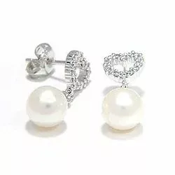 hart witte parel briljant oorbellen in 14 karaat witgoud met diamant