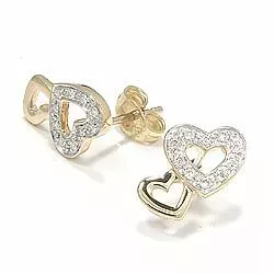 Hart diamant oorbellen in 14 karaat goud met rodium met diamanten 