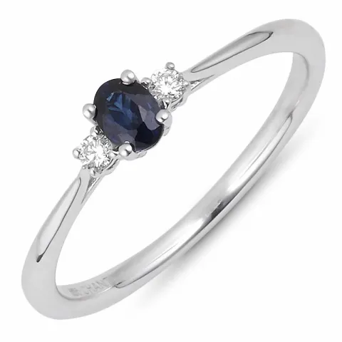 blauwe saffier diamant ring in 14 karaat witgoud 0,05 ct 