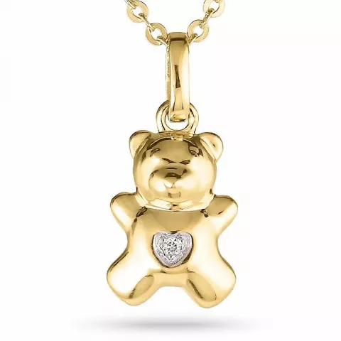 Teddybeer diamant hanger in 14 caraat goud 0,01 ct