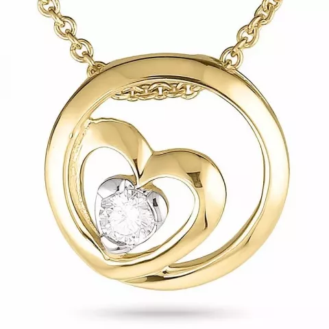 Hart diamant hanger met ketting in 14 caraat goud-en witgoud 0,05 ct