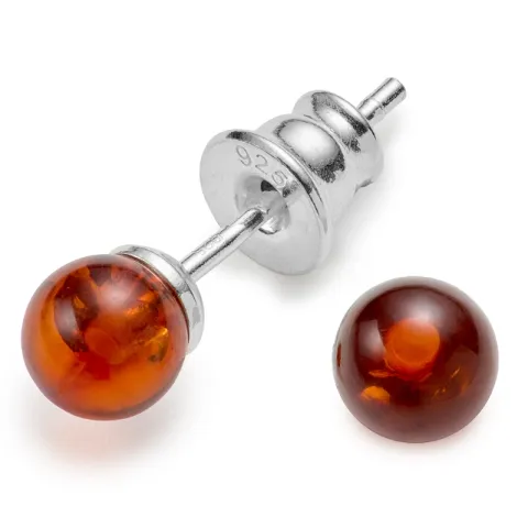 5 mm rond barnsteen oorbellen in zilver