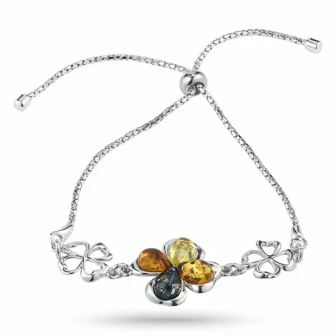 bloem veelkleurig barnsteen armband in zilver