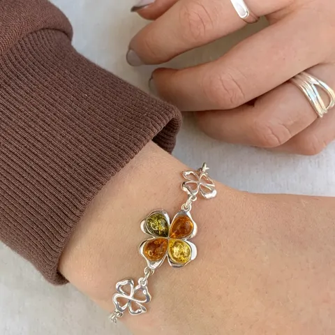 bloem veelkleurig barnsteen armband in zilver