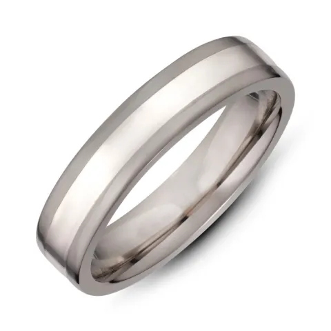 Herenring in titanium en zilver