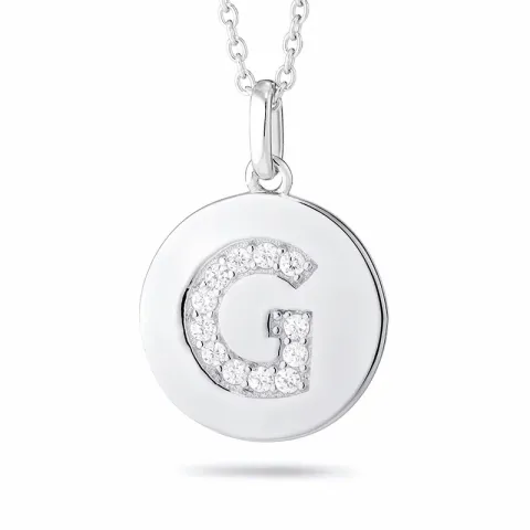 letter g zirkoon ketting in gerodineerd zilver met hanger in gerodineerd zilver