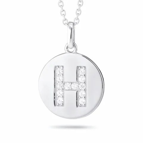 letter h zirkoon ketting in gerodineerd zilver met hanger in gerodineerd zilver