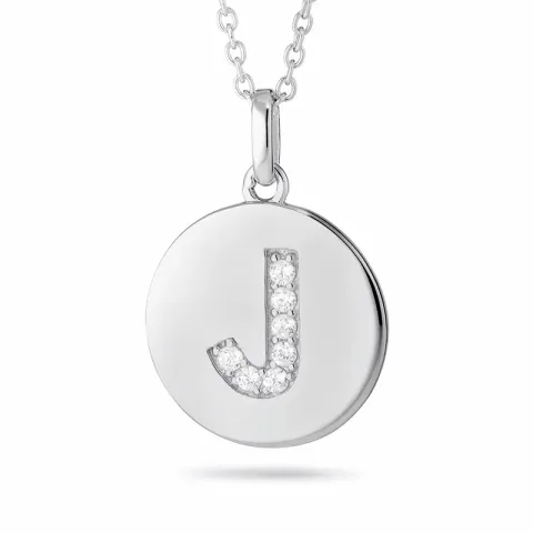 letter j zirkoon ketting in gerodineerd zilver met hanger in gerodineerd zilver