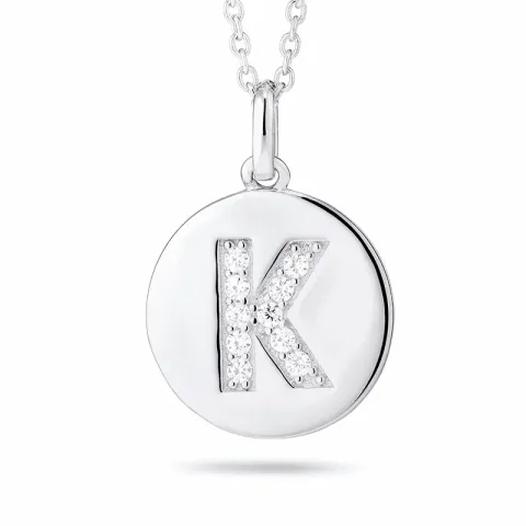 letter k zirkoon ketting in gerodineerd zilver met hanger in gerodineerd zilver