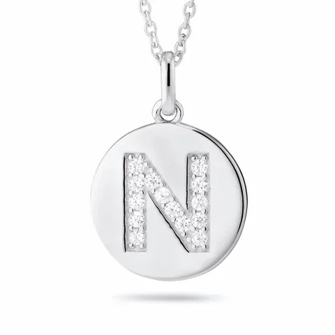 letter n zirkoon ketting in gerodineerd zilver met hanger in gerodineerd zilver