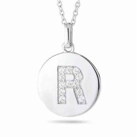 letter r zirkoon ketting in gerodineerd zilver met hanger in gerodineerd zilver