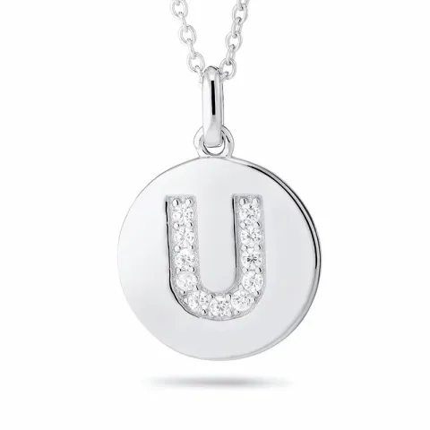 letter u zirkoon ketting in gerodineerd zilver met hanger in gerodineerd zilver