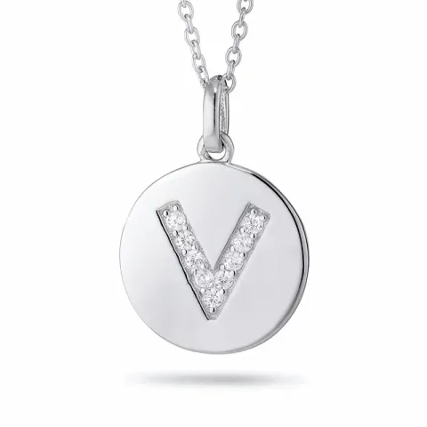 letter v zirkoon ketting in gerodineerd zilver met hanger in gerodineerd zilver