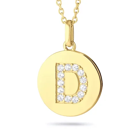 letter d zirkoon hanger met ketting in verguld sterlingzilver