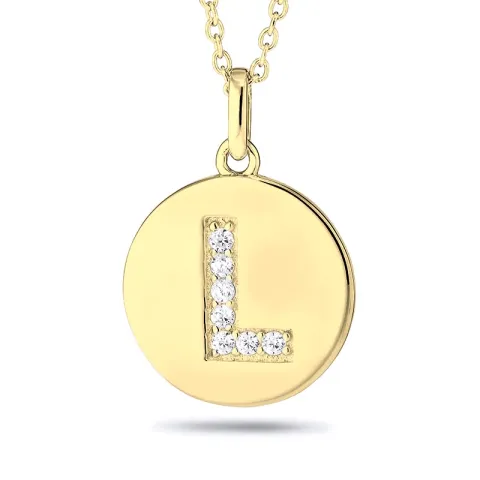 letter l zirkoon hanger met ketting in verguld sterlingzilver