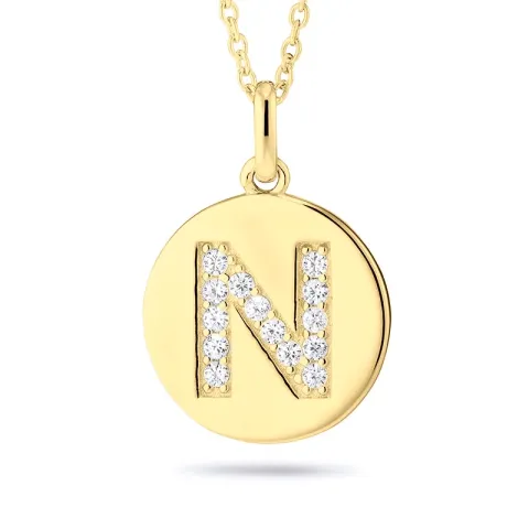 letter n zirkoon hanger met ketting in verguld sterlingzilver