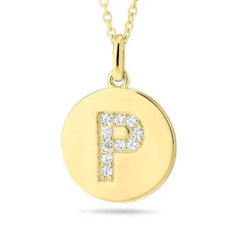 letter p zirkoon hanger met ketting in verguld sterlingzilver