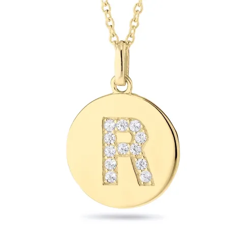 letter r zirkoon hanger met ketting in verguld sterlingzilver