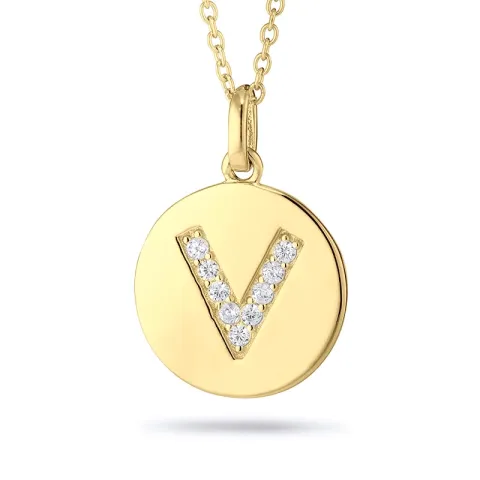 letter v zirkoon hanger met ketting in verguld sterlingzilver