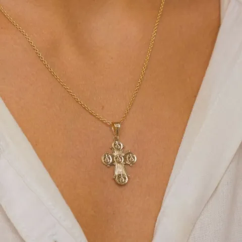 dagmarkruis ketting in verguld sterlingzilver met hanger in 14 karaat goud