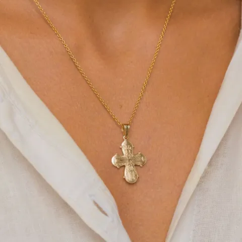 18 x 30 mm dagmarkruis ketting in verguld sterlingzilver met hanger in 14 karaat goud