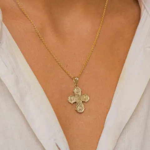 18 x 30 mm dagmarkruis ketting in verguld sterlingzilver met hanger in 14 karaat goud