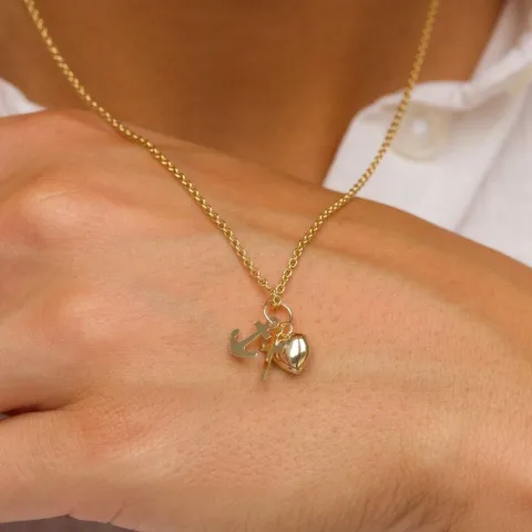 geloof-hoop-liefde ketting in verguld sterlingzilver met hanger in 14 karaat goud